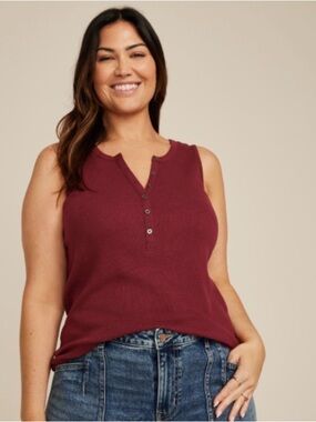 Maurices Burgundy Sleeveless Henley Tank